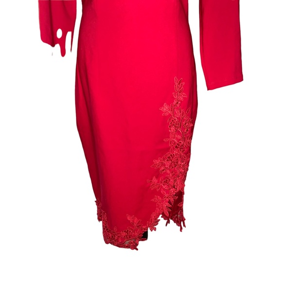 NWT Little Mistress Red Lace Trimmed Formal Dress- Size 12Tall - Picture 3 of 9